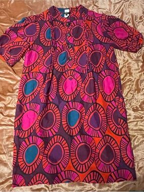 0039 Italy 100% Silk Luxury Geometric Circle Dress Pink Purple Orange Size M